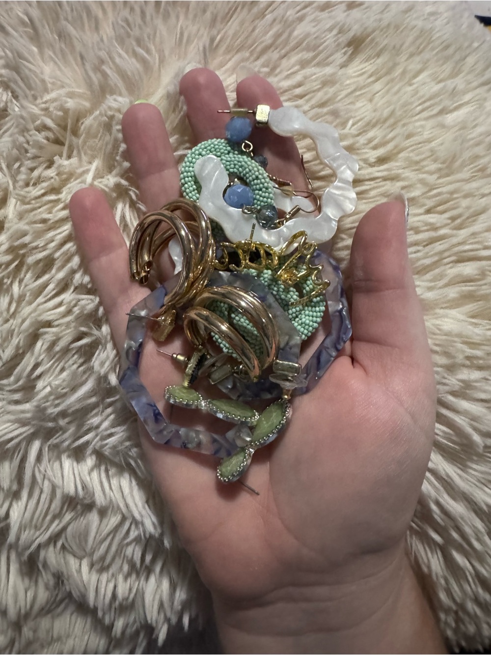 Assorted Mint Green and Lavender Hoop Earrings